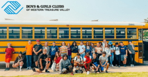 School Bus with group portrait of Youth from Boys & Girls Club of Western Treasure Valley